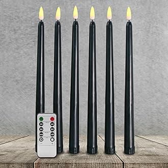 Black Halloween Flameless Taper Candles with Remote, Battery LED Candlesticks Flickering Set of 6
