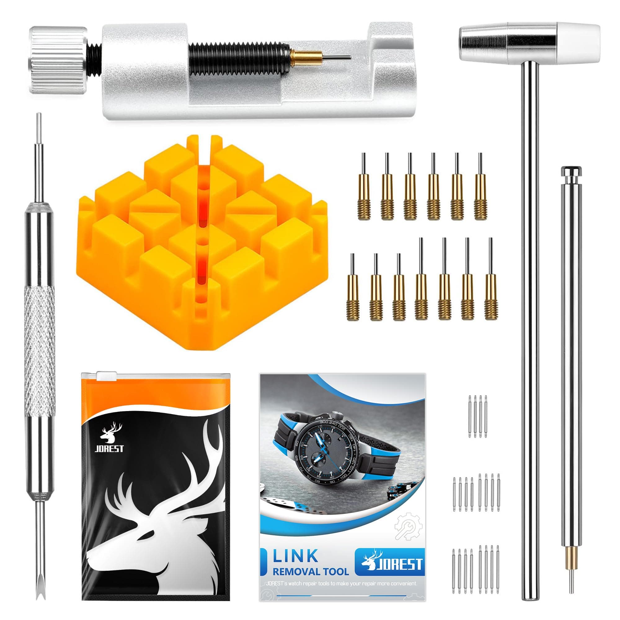 JOREST Watch Link Removal/Repair Kit Tool to Adjust and Replace Strap, pin Removal Tool, 20PCS Watch Spring Bars, 13PCS Spare Needle