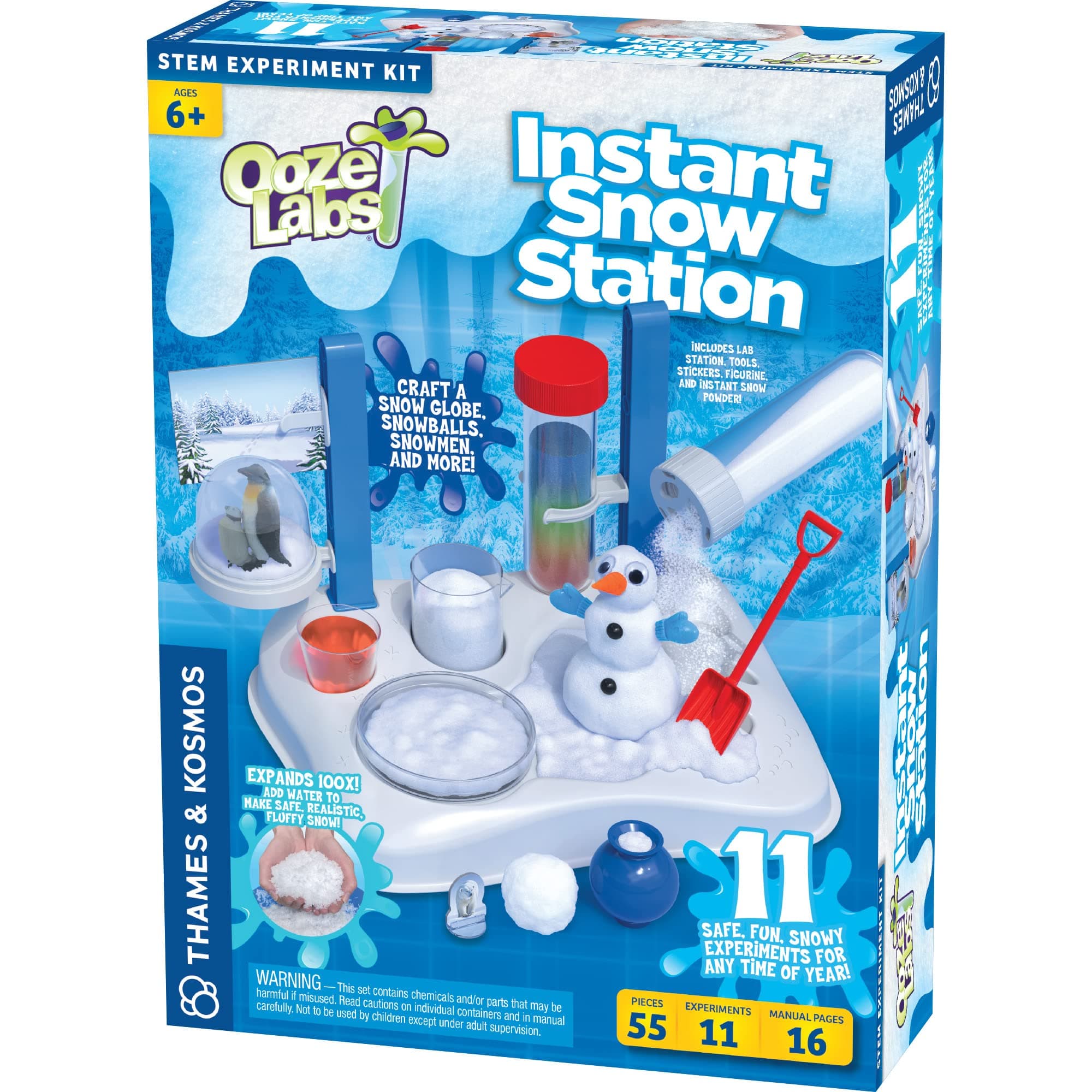 Thames & Kosmos Ooze Labs Instant Snow Station STEM Experiment Kit & Lab Setup | Make Your Own Fake Snow! | 11 Safe, Fun, Snowy, Year-Round Activities | DIY Snow Globe Included | Explore Polymers