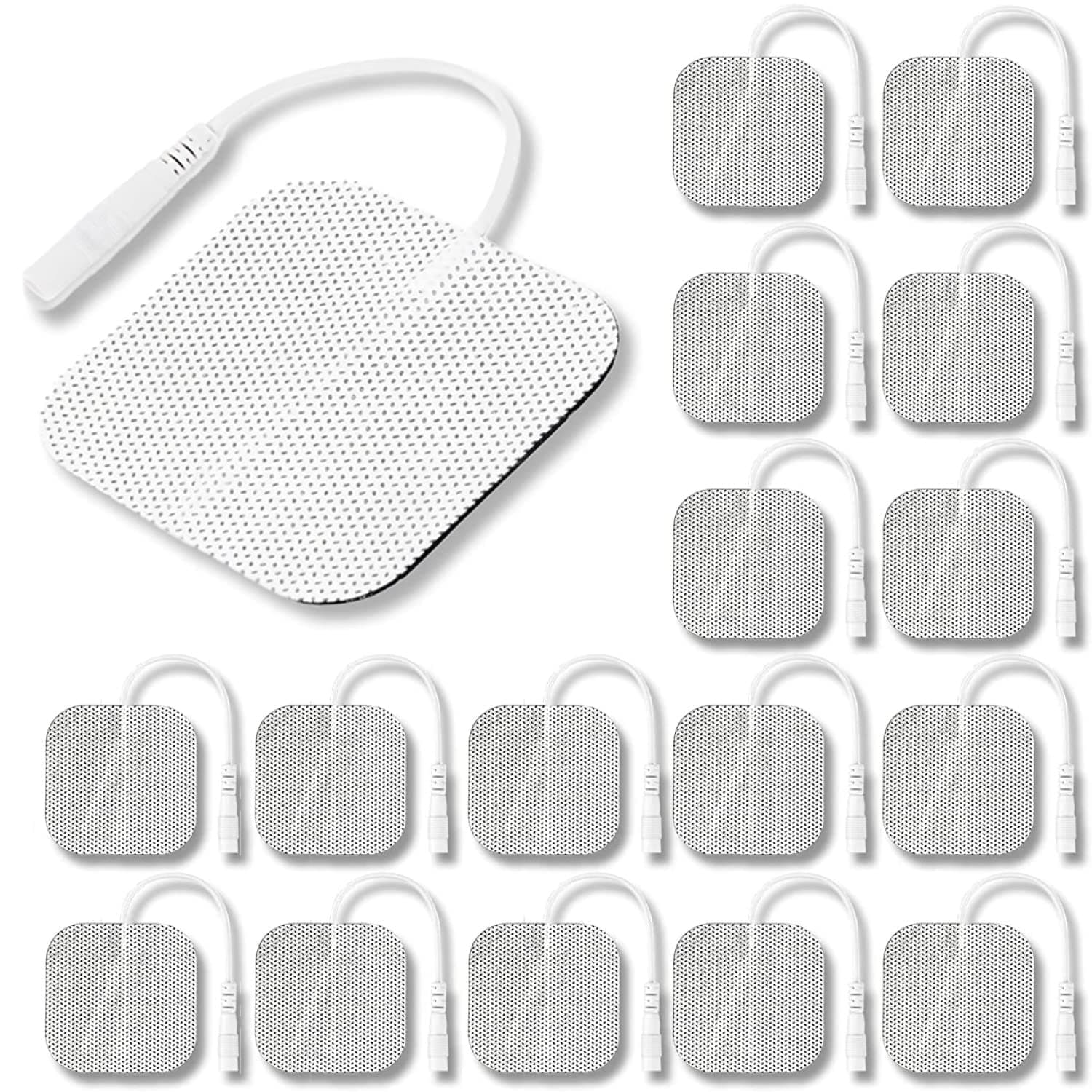 Electrode Pads for TENS EMS Digital Therapy Machine Body Massager, 5x5cm with 2mm Plug (Pack of 16)