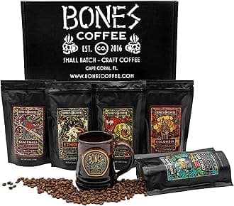 NEW World Tour Sample Pack Box Set with Specialty Coffee Mug, 5 Assorted Single-Origin Low Acid Medium Roast Arabica Beans Flavored Coffee Gifts, 4 oz Pack of 5 Ground