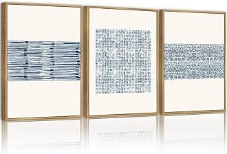 PHOPAGO Blue Abstract Framed Wall Art Modern Boho Neutral Line Wall Decor Mid Century Minimalist Geometric Artwork Kitchen 11x14in Natural Framed