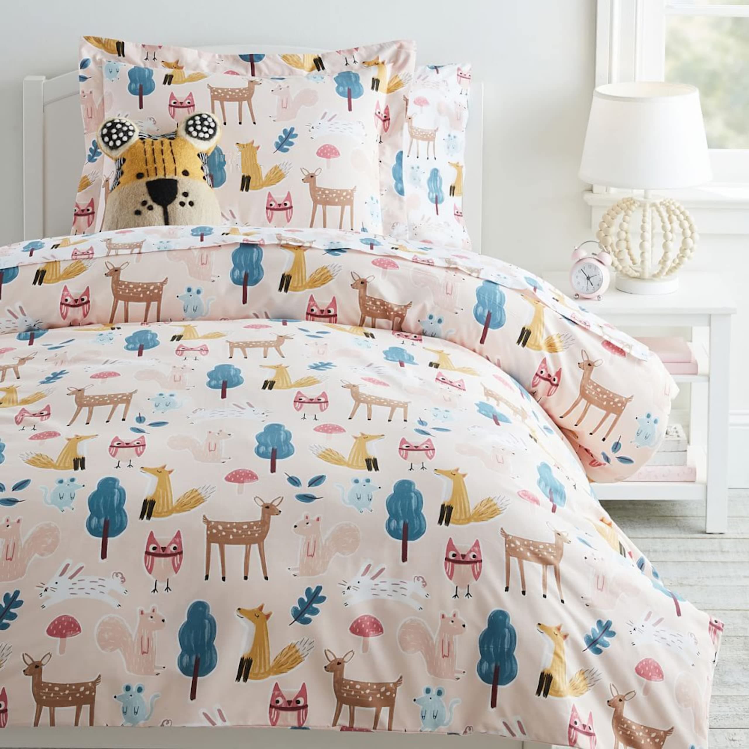 LORETO - A QUALITY LINEN BRAND 100% Cotton Bedsheet for Double Bed, 1 Double Bedsheet with 2 Pillow Covers | 144 TC Queen Size Double Bedsheet Cotton, Peach Baby Animals