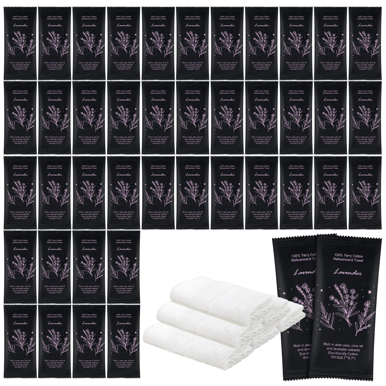 Hot or Cold Moist Cotton Towel Bulk Moist Towelettes Individually Wrapped 8.7" x 8.7",White Towel Services,Refreshment Pre Moistened Towels Lavender Scent for Travel Sport Party Spa Dentist Hotel200