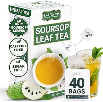 LeafLea 40 Premium Soursop Leaf Tea Bags, Pure & Natural Sour Sop Leaves, Graviola Leaves Tea, Hoja Guanabana Tea, Natural Digestion Support Herbal Tea Bags, Nutrient-Rich, No Sugar, No Caffeine