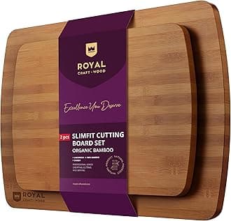 Wooden Cutting Boards for Kitchen Meal Prep & Serving - Bamboo Wood Cutting Board Set - Charcuterie & Chopping Butcher Block for Meat - Kitchen Gadgets Gift