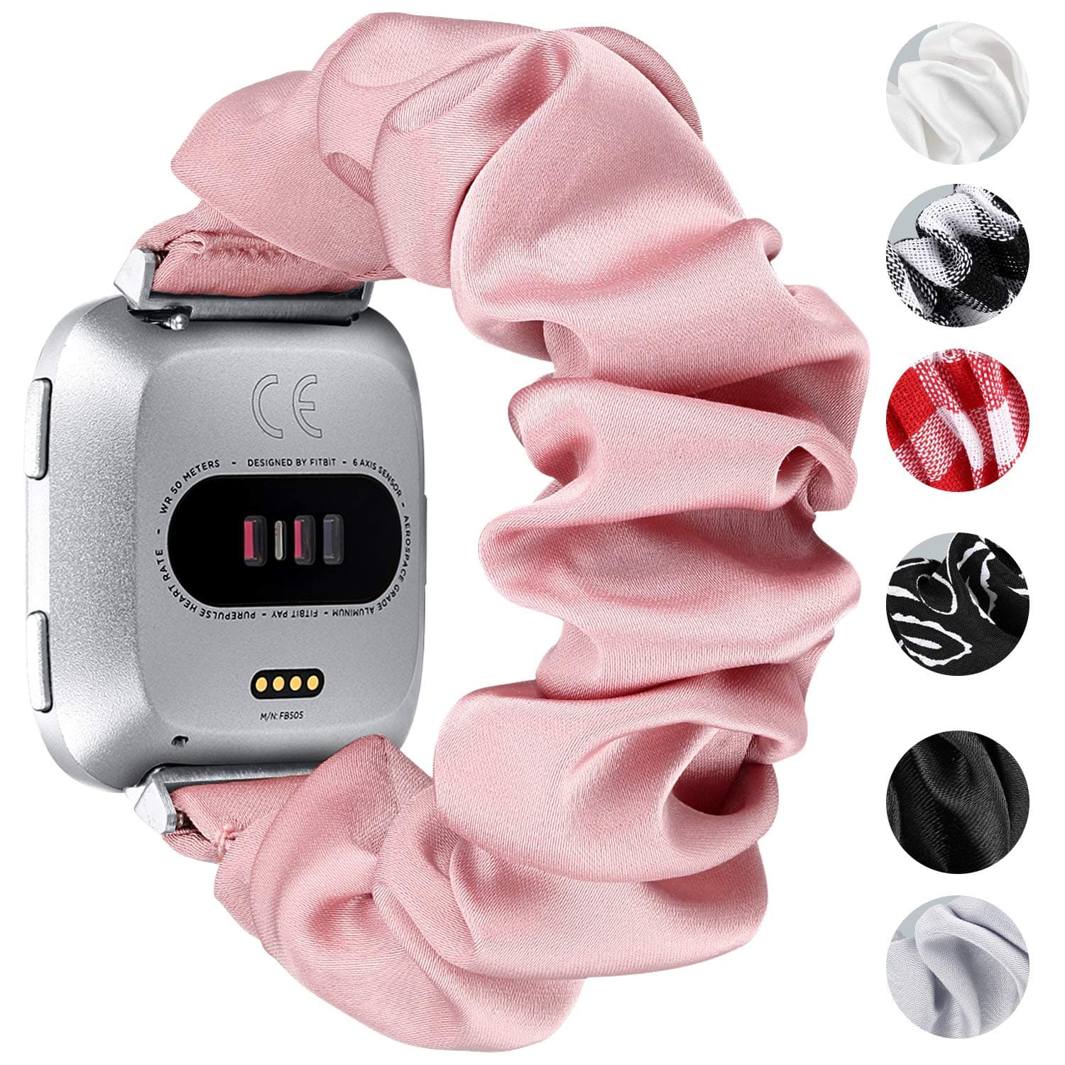 fastgo Scrunchie Bands Compatible with Fitbit Versa/Versa 2/Versa Lite & Special Edition for Women Girls, Breathable Fabric Strap Replacement Scrunchies Wristband Bracelet Accessories (Pink)