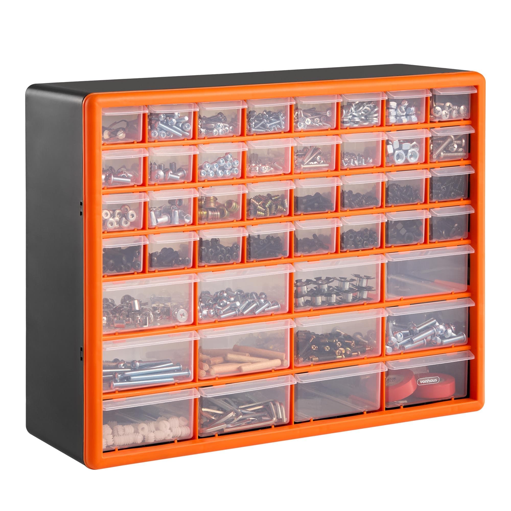VonHaus 44 Multi Drawer Organiser with Adjustable Dividers - Plastic Multi Tool Box Organiser with 44 Compartment Drawers - Ideal for DIY Tool Bits, Fishing Tackle, Fixings & Accessories Storage