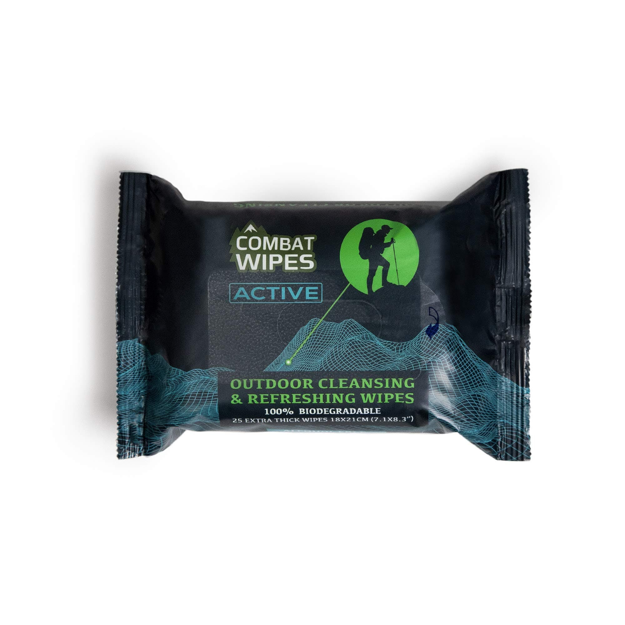 - Combat Wipes ACTIVE Outdoor Wet Wipes - Extra Thick Camping Gear, Biodegradable, Body & Hand Cleansing/Refreshing Cloths for Backpacking & Gym w/Natural Aloe & Vitamin E (25 Wipes)