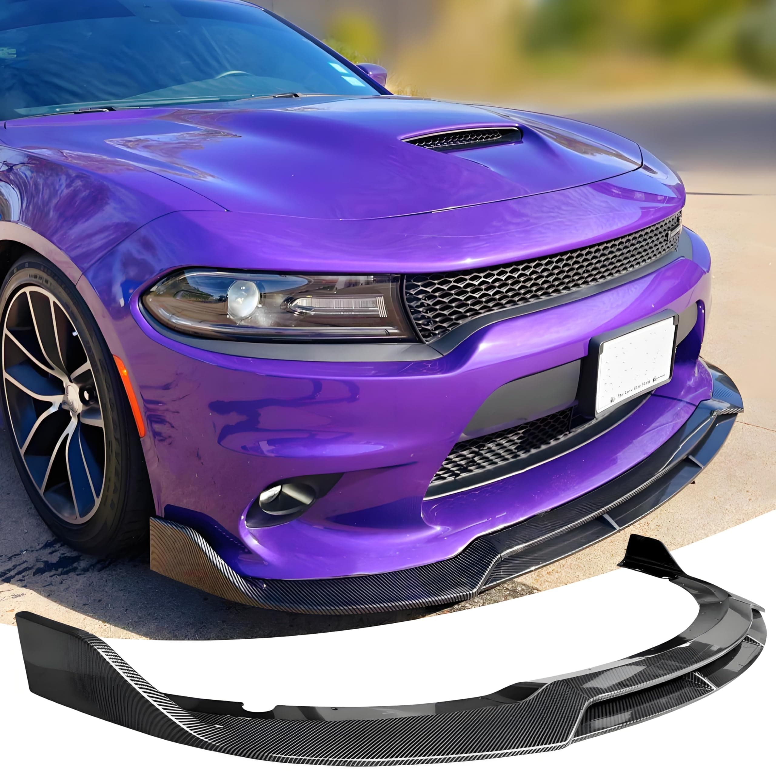 Front Bumper Lip Splitter Spoiler Fit for Dodge Charger SRT Hellcat/RT Scat Pack/Daytona/RT 392 2015-2023 Carbon Fiber Style Coating 4pcs Accessories Air Chin Body Kit