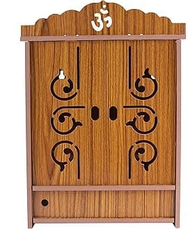 MIDU Pooja Mandir for Home Wall Hanging MDF Wooden Temple with Door Brand (Wooden 2)