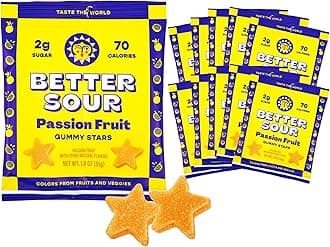 Passion Fruit Gummy Stars Candy, Low Sugar, Vegan, with Fiber (Pack of 10)