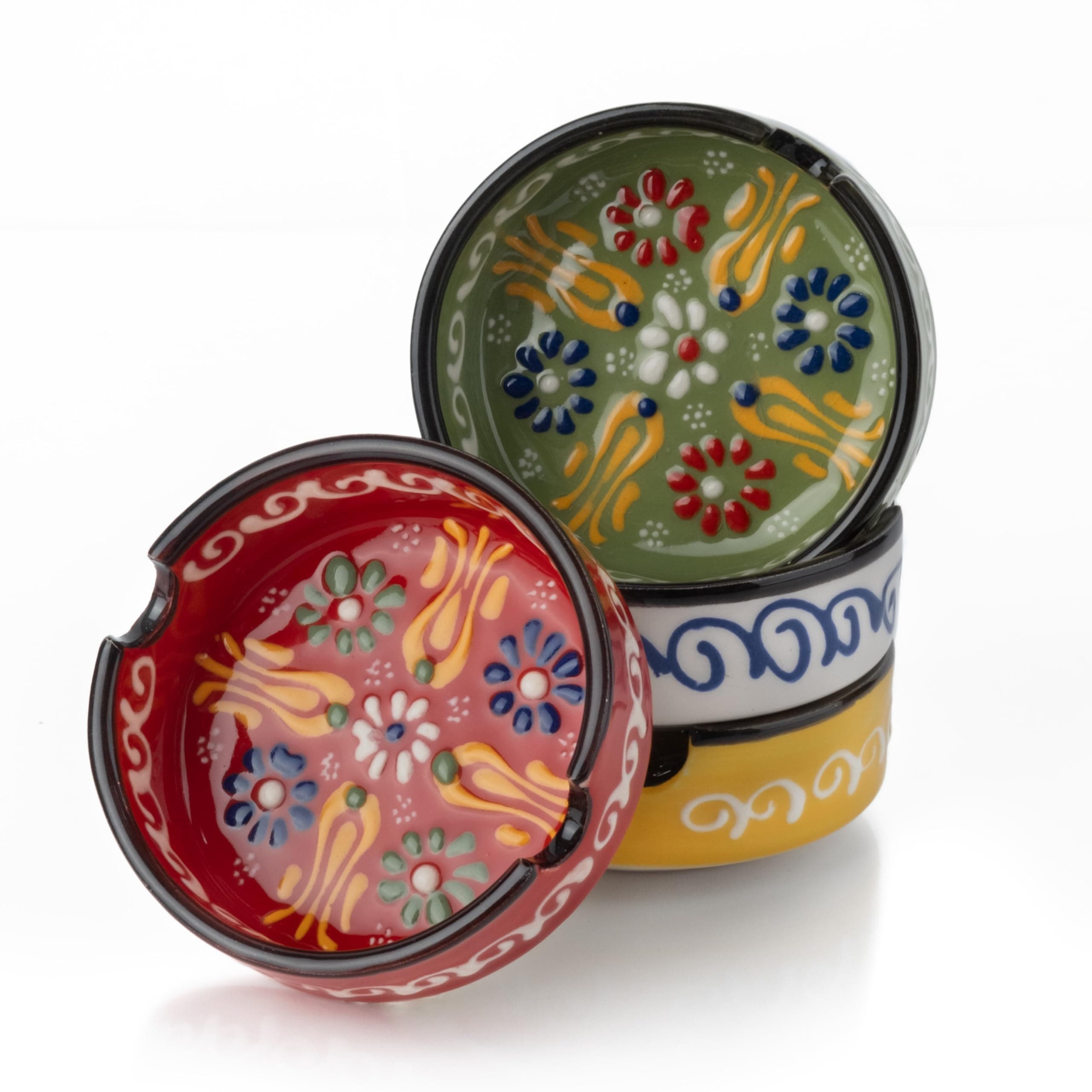 Ceramic Ashtray, Hand-Painted Smokeless Asthray Indoor, Handmade Cigar Ashtray Set of 4, Multicolor Smokeless Ashtray, Decorative Outdoor Ashtray (Sultan Garden)