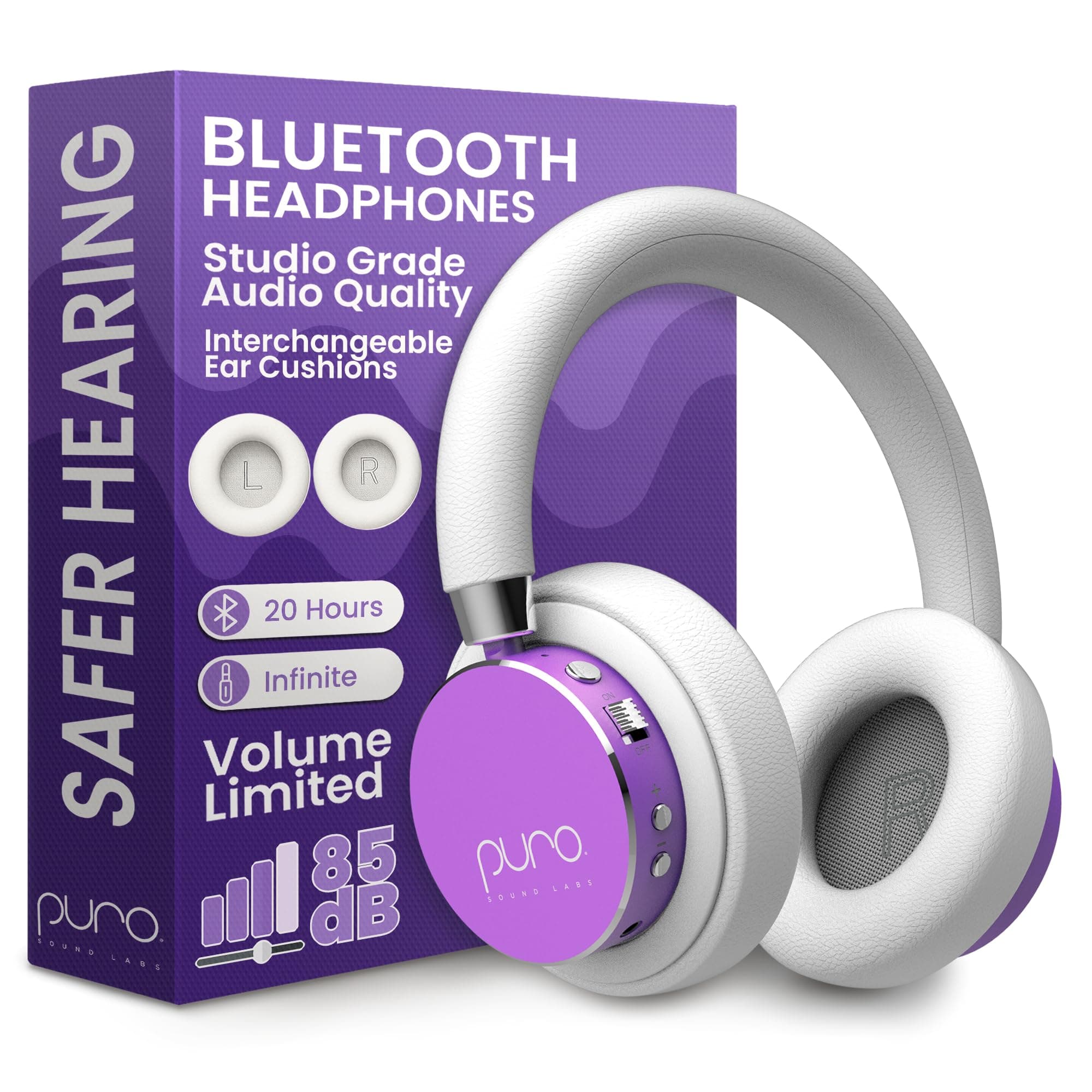 Kids Wireless Headphones – Volume-Limiting 85dB, Built-in Mic, Studio-Grade Sound, 20-Hour Battery Life, Comfortable & Easy to Connect Kids Bluetooth Headphones – BT2200 Plus, Purple