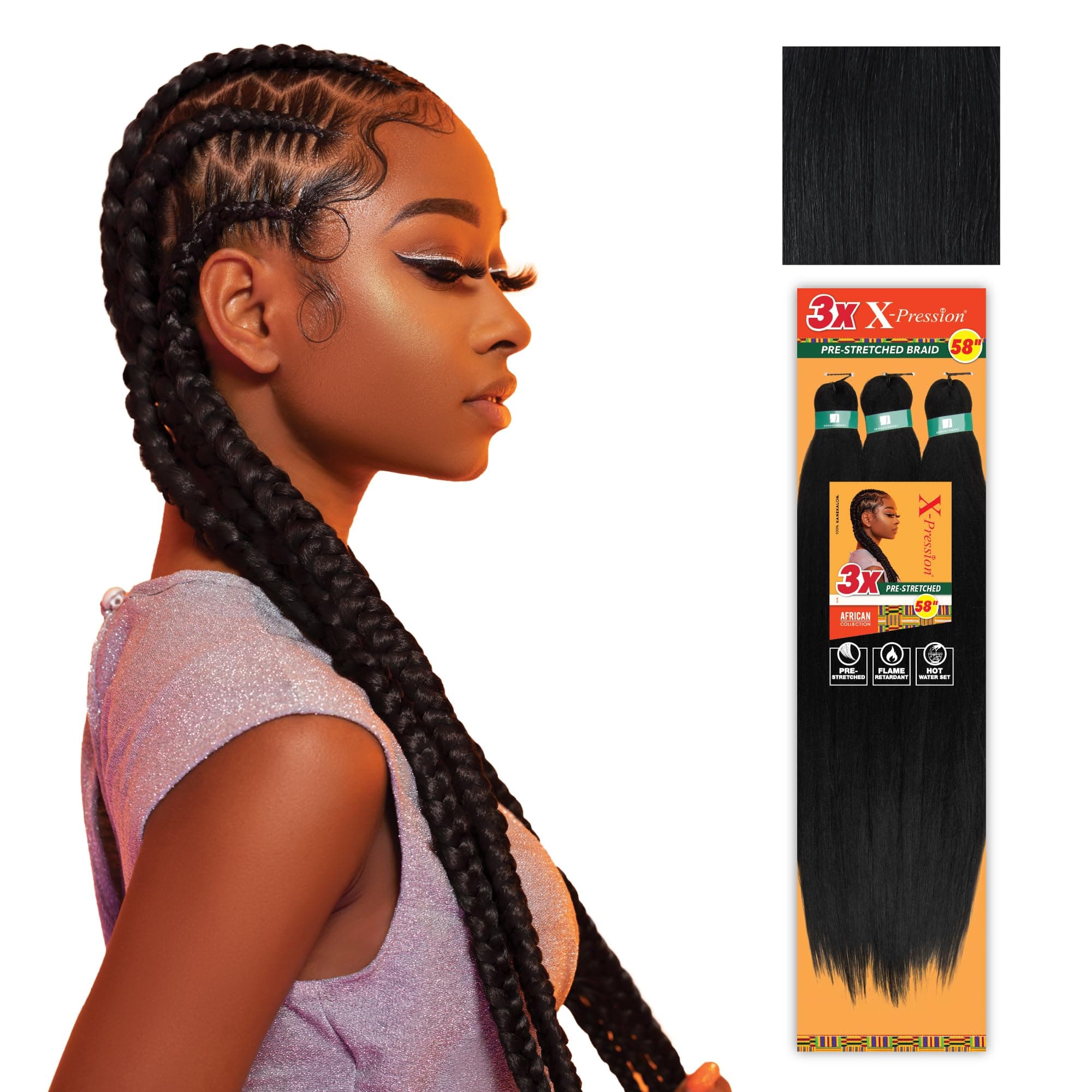 Sensationnel X-Pression Synthetic Braid - 3X PRE-STRETCHED 58 Inch (1 Jet Black)