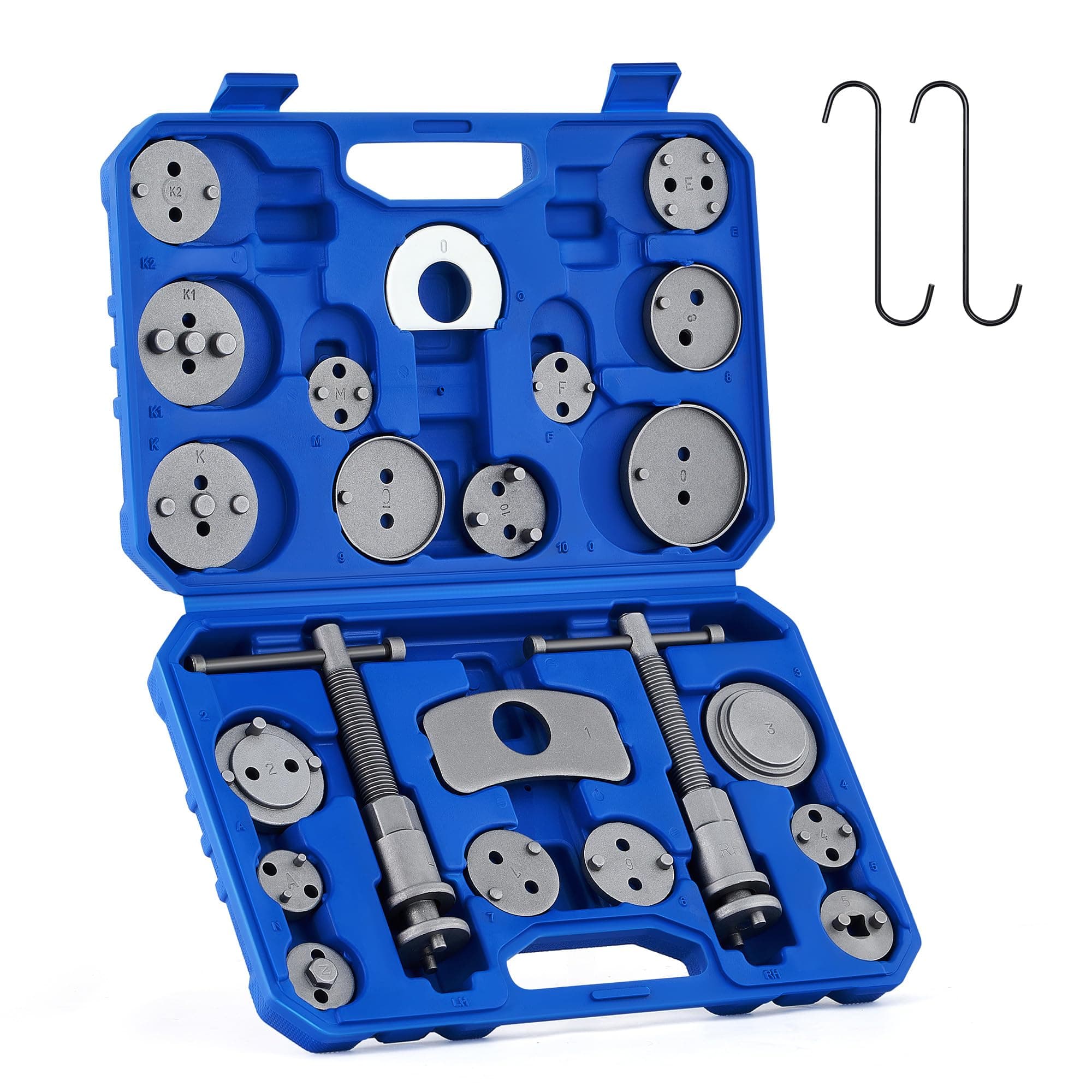 Orion Motor Tech 24pcs Heavy Duty Disc Brake Piston Caliper Compressor Wind Back Rewind Tool Set for Brake Pad Replacement Reset with Storage Case, Blue Case