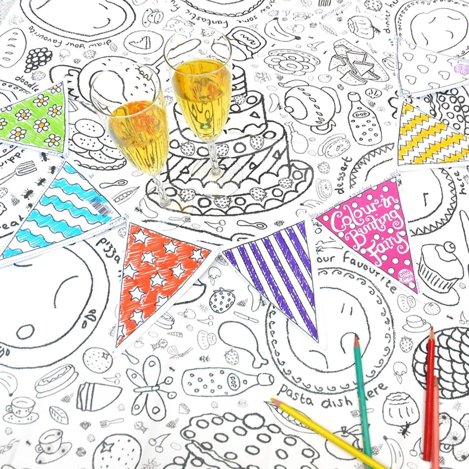 Eggnogg Colour-in Durable White Paper Tablecloth 37.5-Inch by 50-Inch, Party-Time, 1 Tablecloth