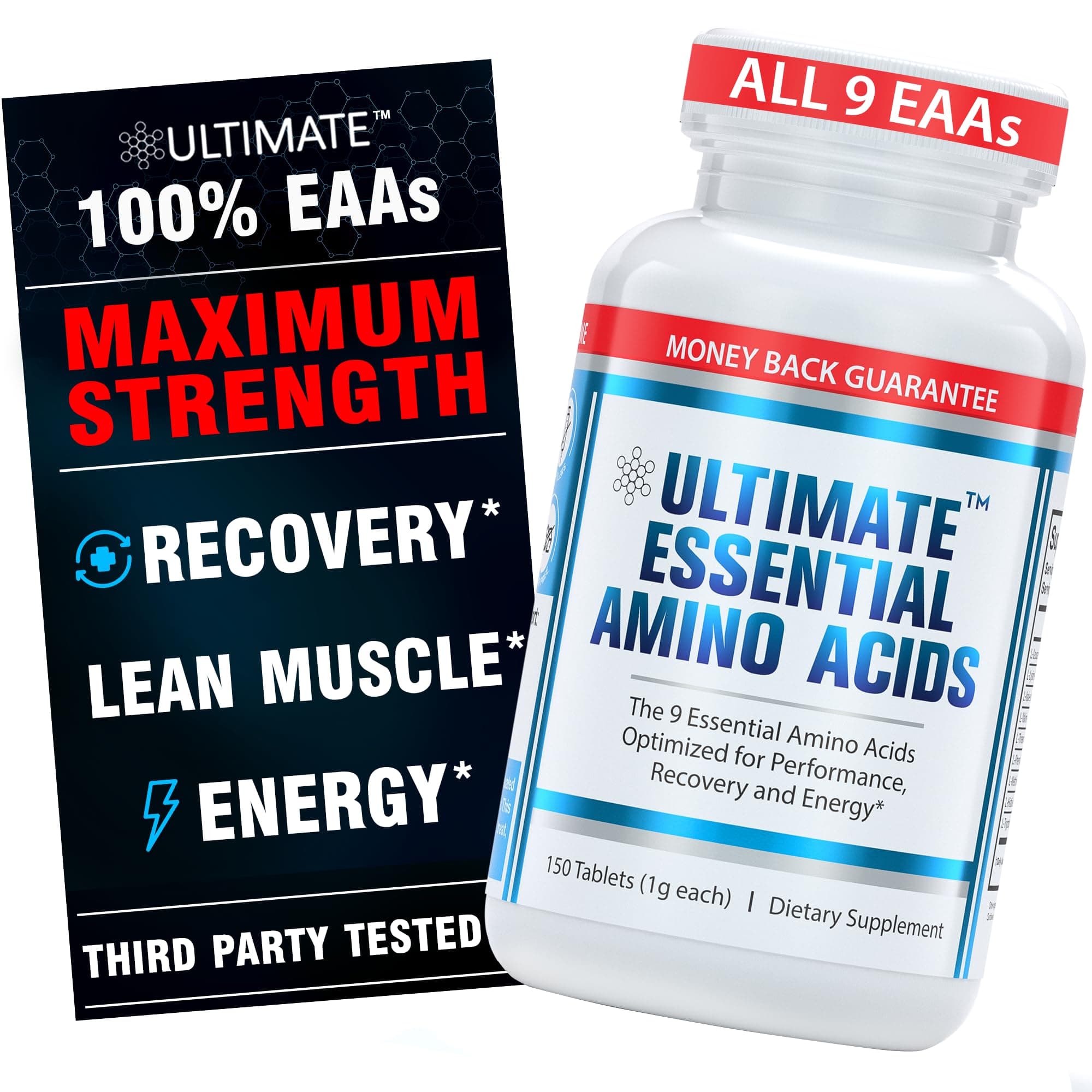 Ultimate Essential Amino Acids Supplement for Cutting, Fasting & Workouts - All 9 EAAs, 3000mg - 40% Leucine, 4:1:1 BCAA Ratio - Binder-Free with Organic Coating - Vegan, Keto, Non-GMO - 150 Tablets