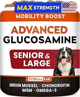 Advanced Glucosamine Hip & Joint Supplement for Senior Dogs - Green Lipped Mussel & Collagen - Hip & Joint Pain Relief - Large & Small Breed - Joint Health - Bacon - 120 Chews