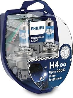 Philips Racing Vision GT200 H4 Car Headlight Bulb +200 Percent, Set of 2