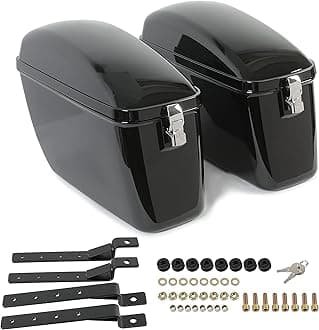 Vivid Black 60L Large Hard Saddle Bag Trunk W/brackets For Motorcycle Compatible With Harley-Davidson Dyna Honda Suzuki Kawasaki Yamaha Cruiser
