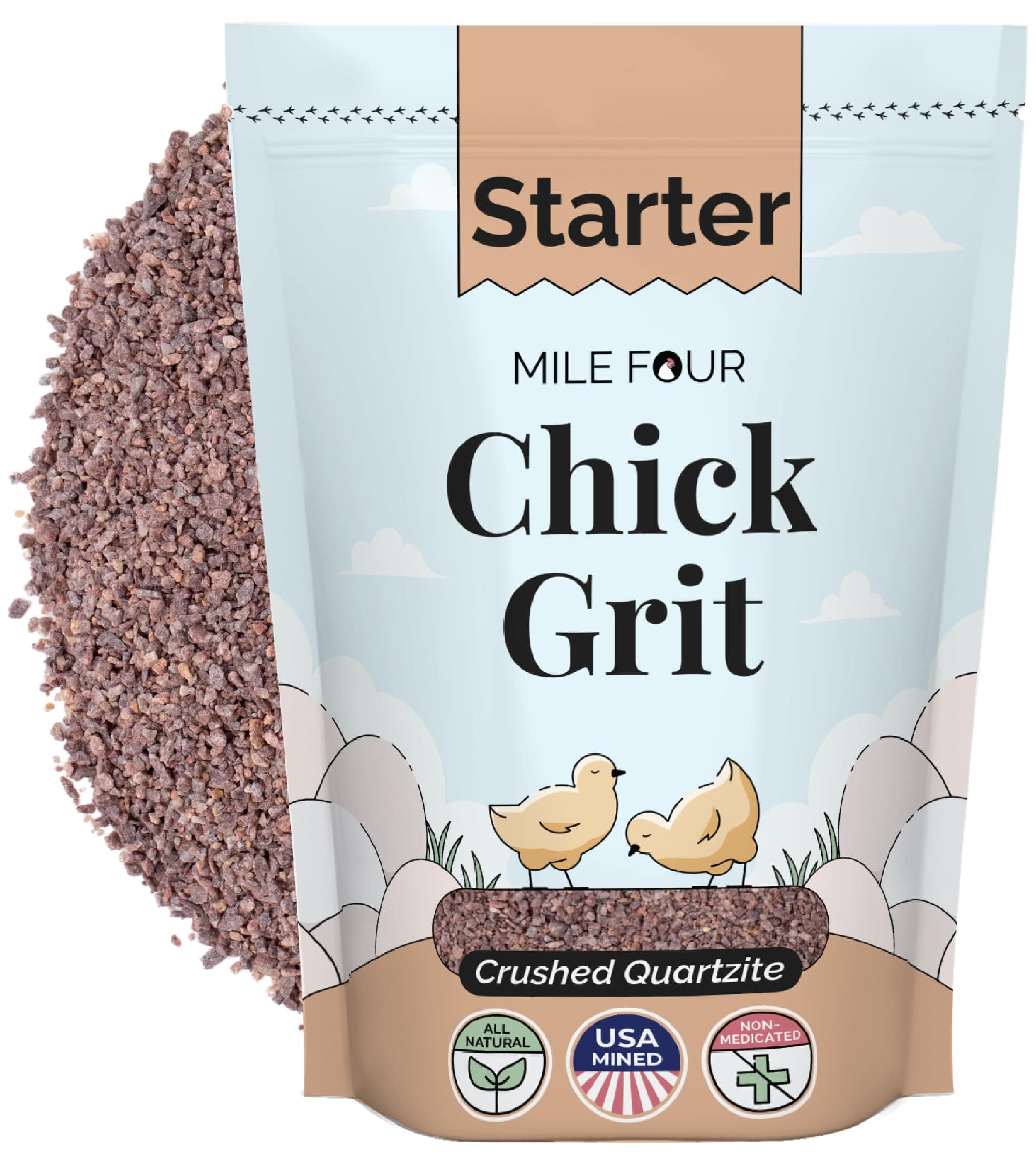 Chick Grit for Baby Chicks - Chickens Age 0-8 Weeks, 100% Natural Mineral Chick Grit Quartzite, Poultry Grit Digestive Aid, USA Mined, 4 lbs