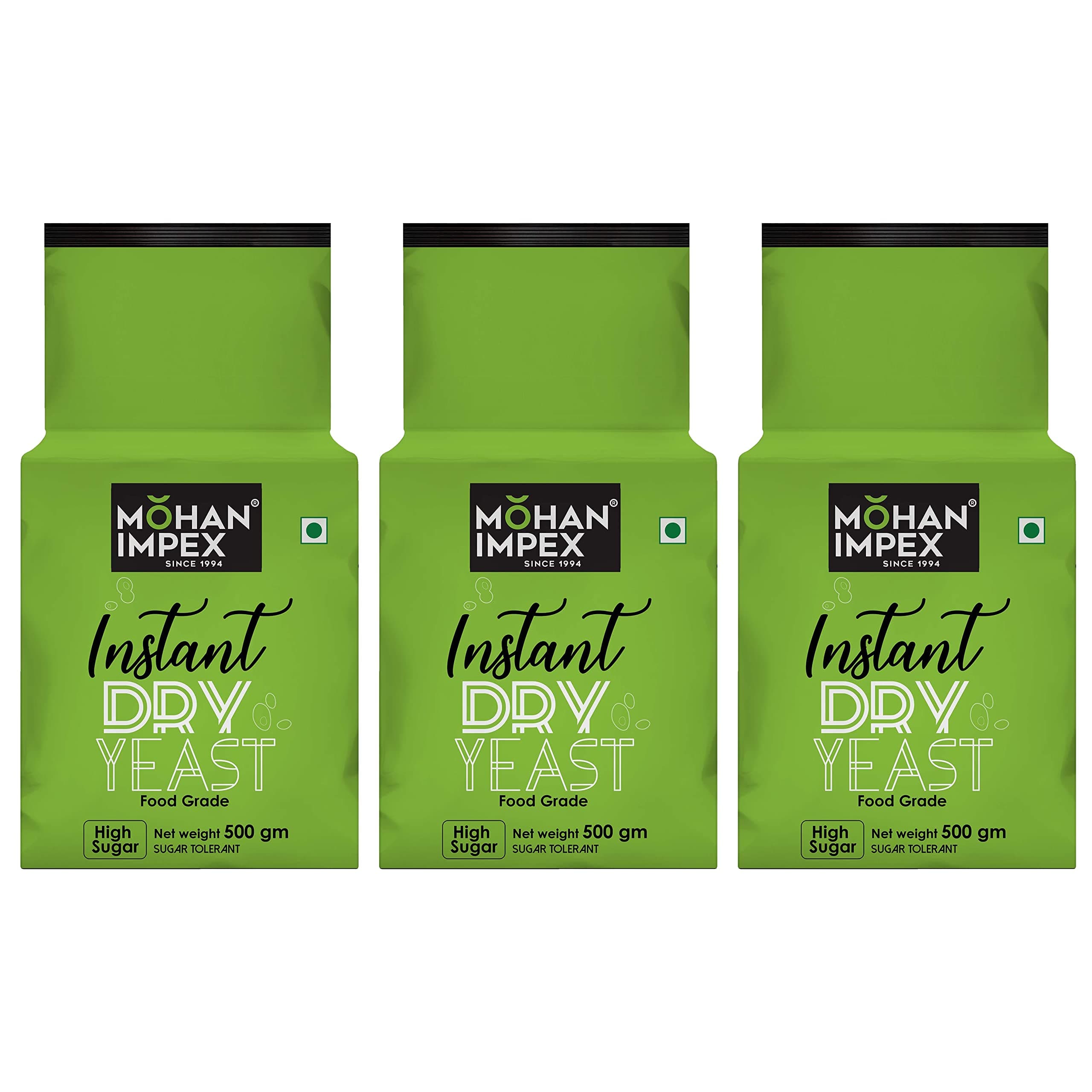 Mohan Impex Instant Dry Yeast 500g [Pack of 3] | Fast-Acting Yeast for Bread, Pizza Dough & Baking | Quick Rise, Gluten-Free, Easy-to-Use Powder for Perfect Results