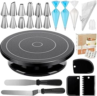 Kootek 71PCs Cake Decorating Kit, Baking Supplies Tools - Includes Cake Stand Turntable, 12 Icing Piping Tips Set, 2 Frosting Spatulas, 3 Scrapers, 50+2 Piping Bags, Coupler, Video Tutorial, Booklet