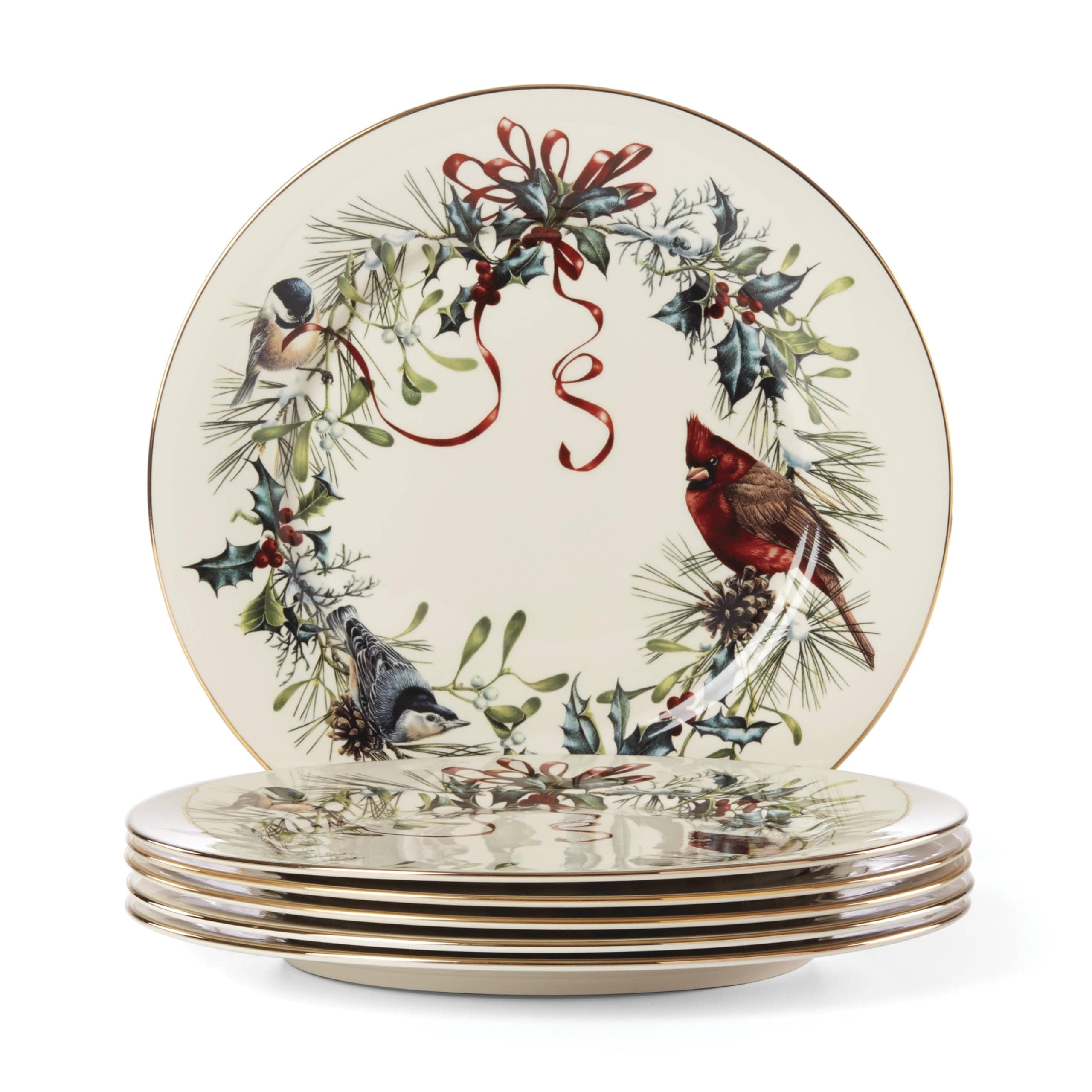 835219 Winter Greetings 6-Piece Dinner Plate Set, 10.75', Christmas Drinkware, Holiday Hosting