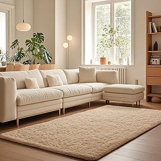 Ophanie Beige Rugs for Living Room Bedroom, 5x8 Fluffy Fuzzy Furry Carpet, Plush Soft Shaggy Bedside Indoor Floor Area Rug for Kids Girls Boys Baby Teen Dorm Nursery Home Decor Aesthetic
