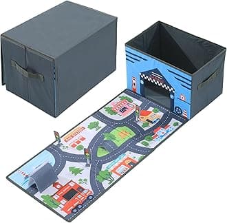 HOMBYS Toy Car Storage Box with 3D Play Mat, Dark Grey Toy Car Storage Organizer with Car Mat for Kids Toy Cars,Collapsible Toy Storage Car Storage Bin(Not Included Cars),Car Rugs for Kids Toy Cars