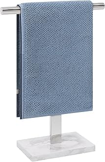 Hand Towel Holder, T-Shape Hand Towel Stand for Bathroom, Hand Towel Rack Bar Standing for Vanity Kitchen Countertop, 304 Stainless Steel (Marble Base, Chrome)