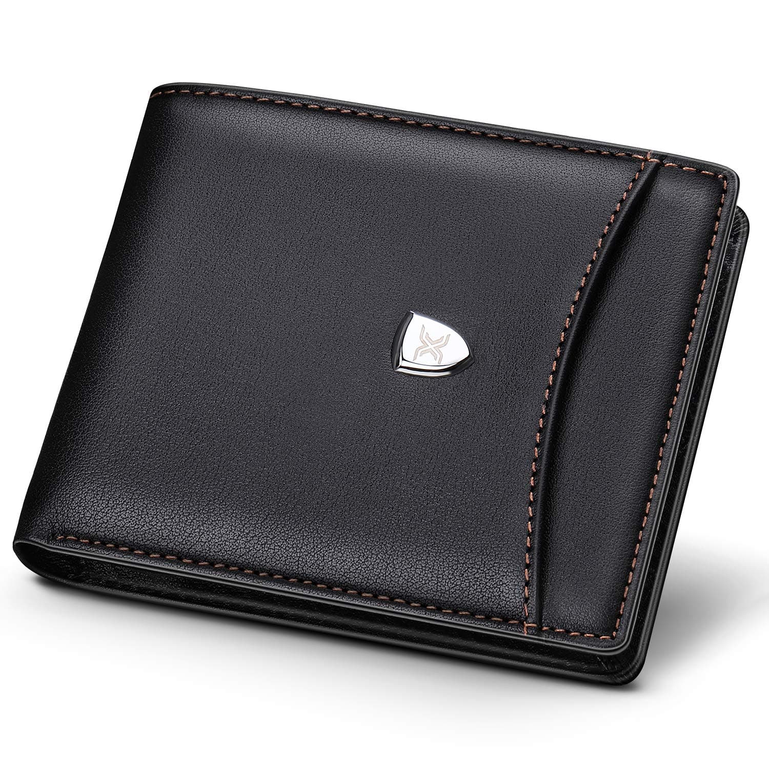 XUPER RFID Blocking Wallet for Men,Genuine Leather Credit Card Holder with 12 Card Slots & Zipper Coins Pocket/Slim Two Folded Square Short Wallet Perfect Gift for Family Friends with Gift Box