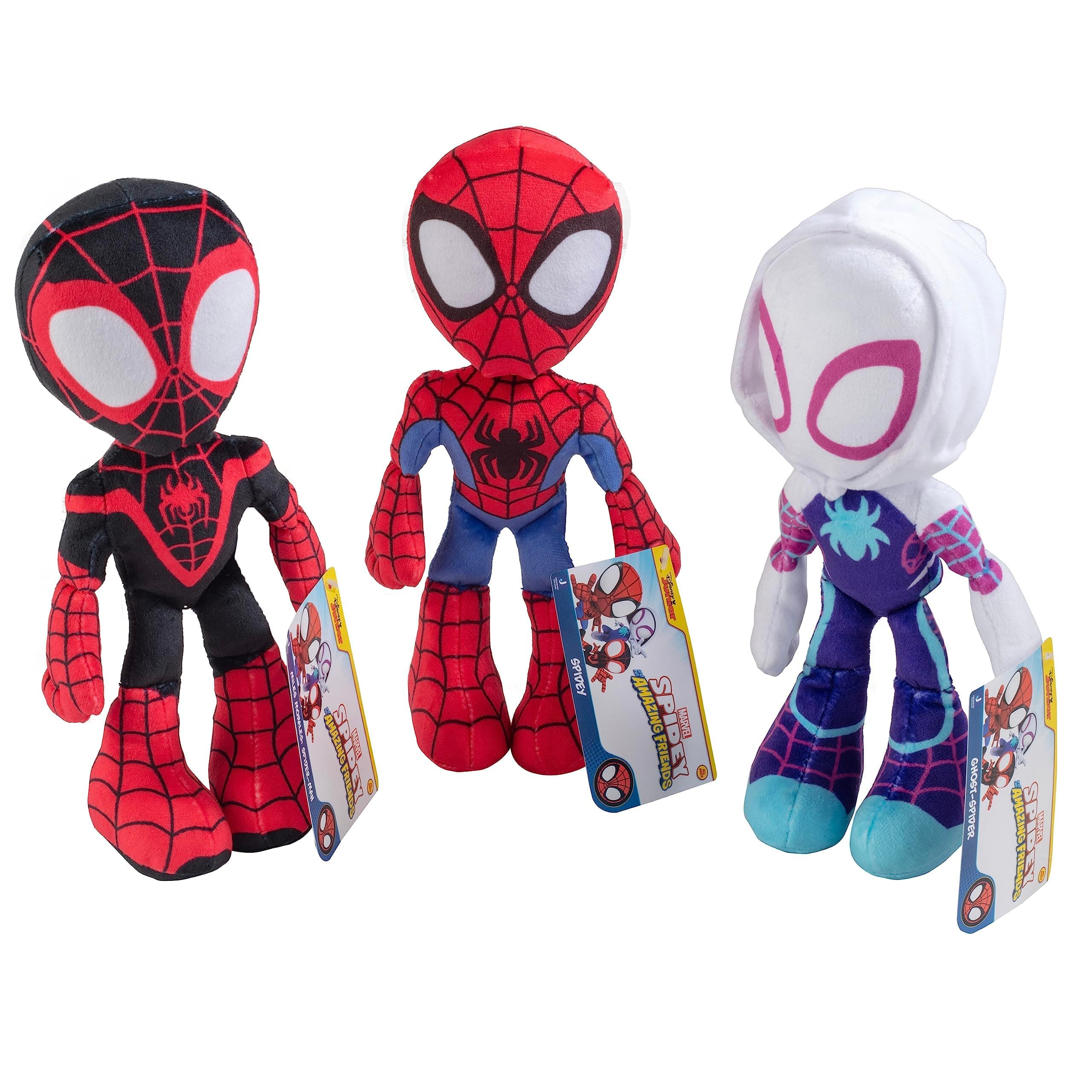 Marvel Spidey & His Amazing Friends 8" Plush 3-Pack Set - Spider-Man, Miles Morales, Gwen Stacy Ghost - Officially Licensed Stuffed Animal Toy Figures - Spider-Verse Gift for Kids, Boys, Girls