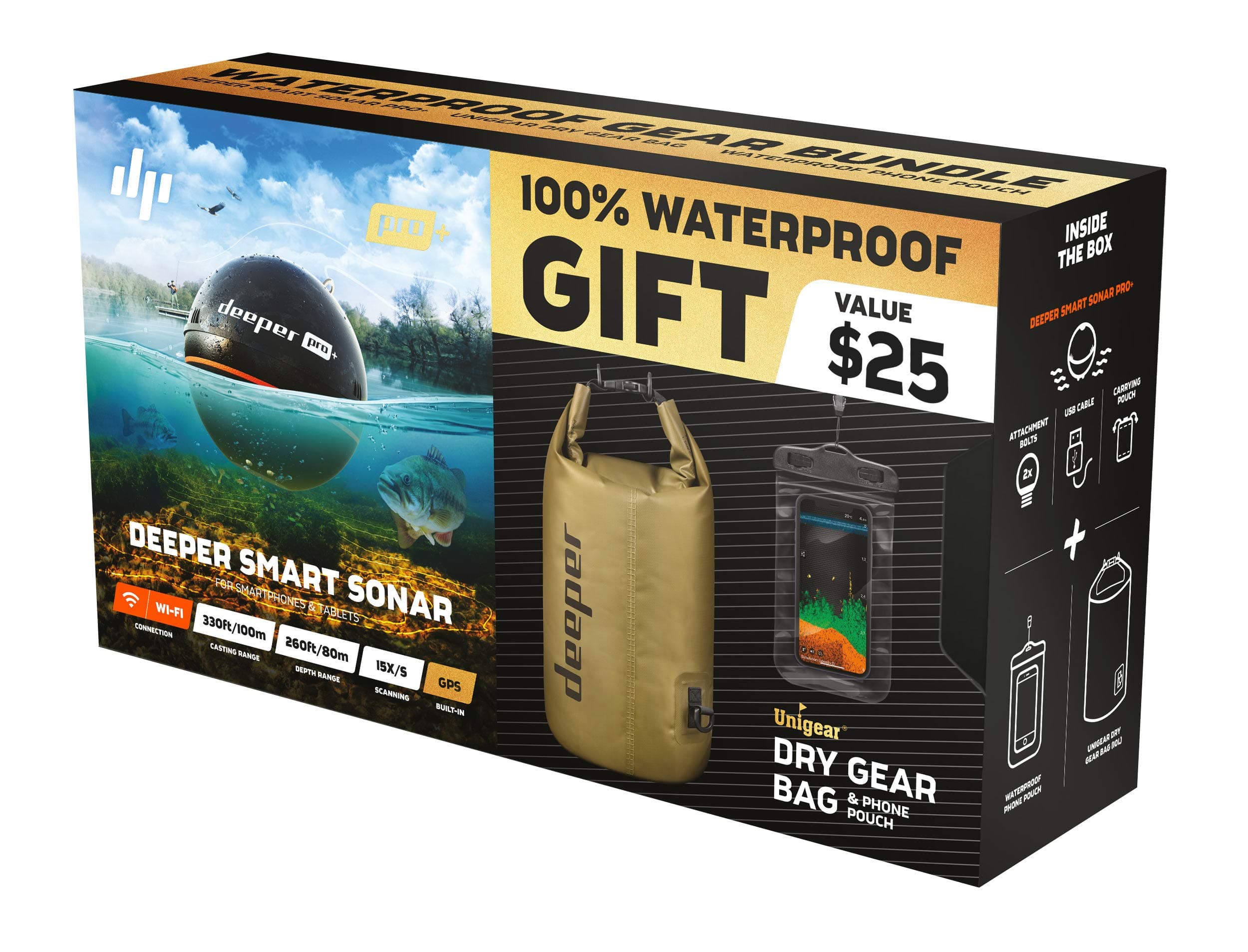 Deeper Unisex's Special Pro+ Summer Bundle with Dry Bag & Phone Case, Black, 2X X-Small