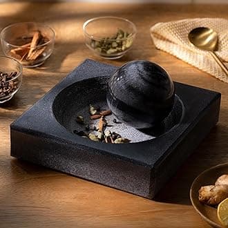 Ellementry Erebus Marble Mortar & Pestle Set, Khalbatta Stone, Imam Dasta, Okhli Masher, Kharal, Kundi Sota, Natural &Traditional Spice Grinder for Kitchen, Khal Batta Musal for Spices & Herbs
