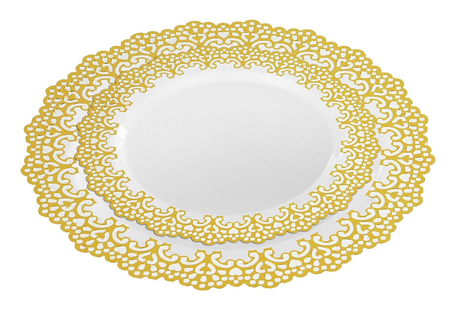 160 Piece (80 Guest) Disposable Plastic Plates, Hard and Reusable, Real China Look - Party Package Set - Includes 10" Inch Dinner Plates and 7.5" Inch Salad/Dessert Plates (Gold, 160 Piece Bulk Set)