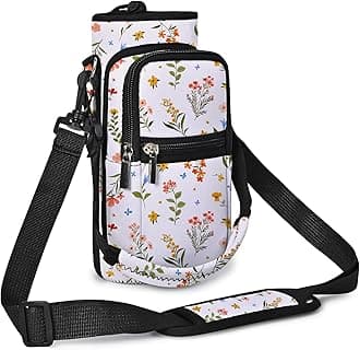 AUPET Water Bottle Sling Bag Sleeve Holder Carrier 25/32/40/64 oz,Insulated Crossbody Water Bottle Case Cover with Strap and Pockets for Men/Women Walking Hiking (Colorful Floral, 25oz)