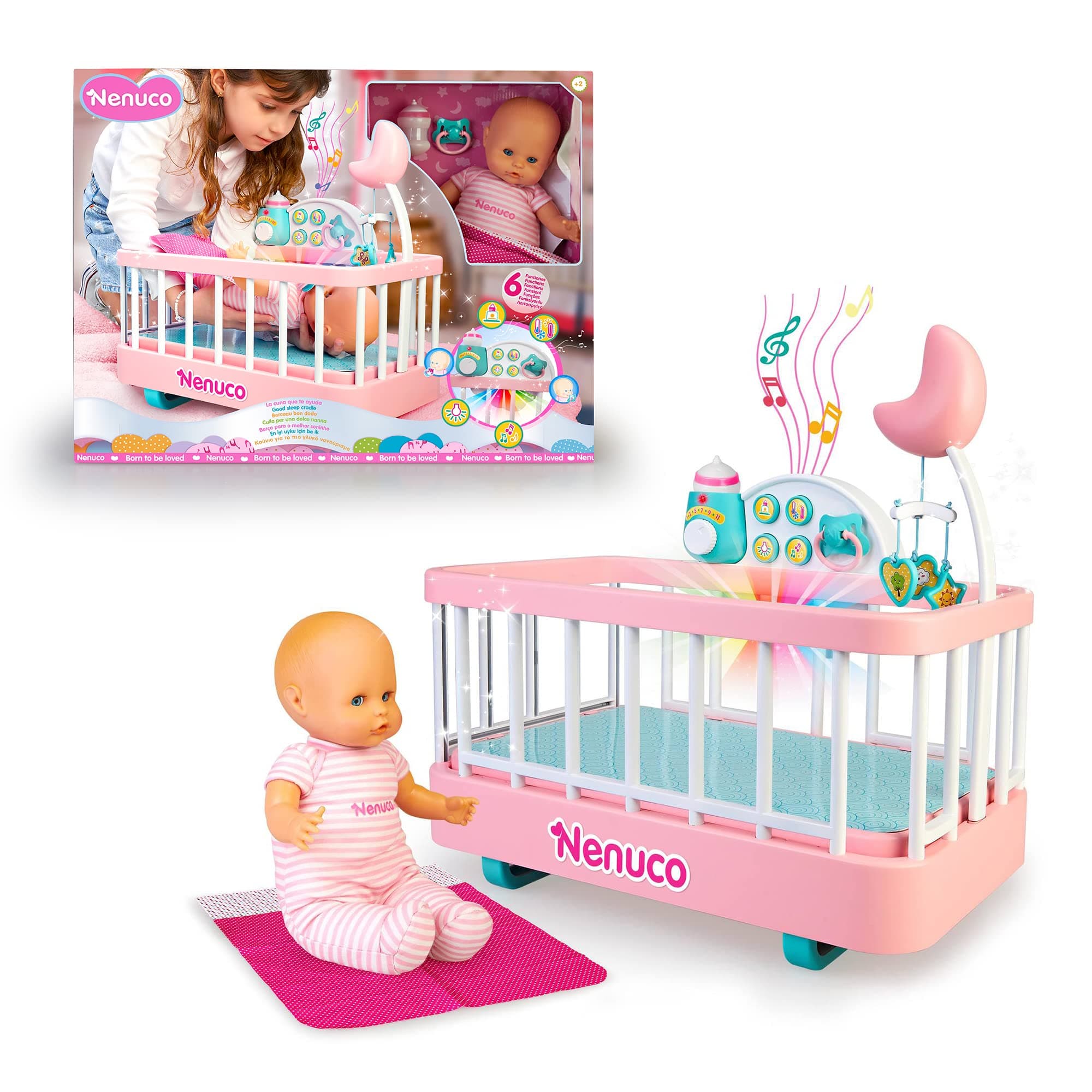 Baby Crib for a Sweet Sleep, Doll with Interactive Cradle, for Girls and Girls from 3 Years, Famosa (700017203)