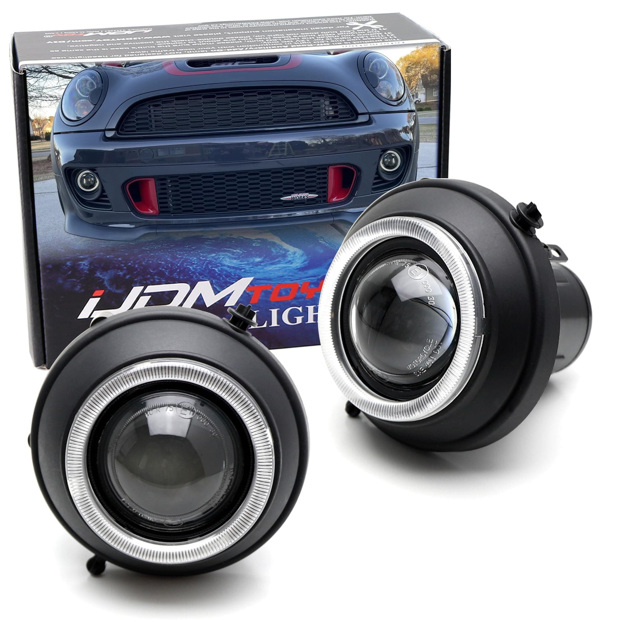 iJDMTOY Direct Replacement Projector Lens Fog Light Housings Compatible With Mini Cooper 2007-14/15 R55 R56 R57 R59 R60 R61 (Good w/All Light Sources, Bulbs Not Included)