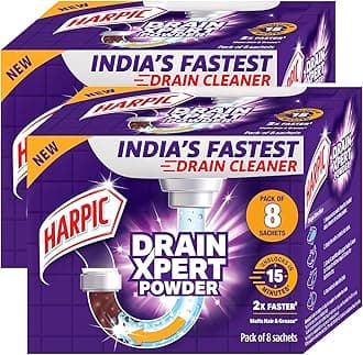 (50g x 8), Drain Xpert Drain Cleaner Powder | Removes Blockages in Pipes, Sinks & Septic Tanks|Works within 15 minutes | Melts Grease & Dissolves Hair| India's Fastest drain cleaner (Pack of 2)