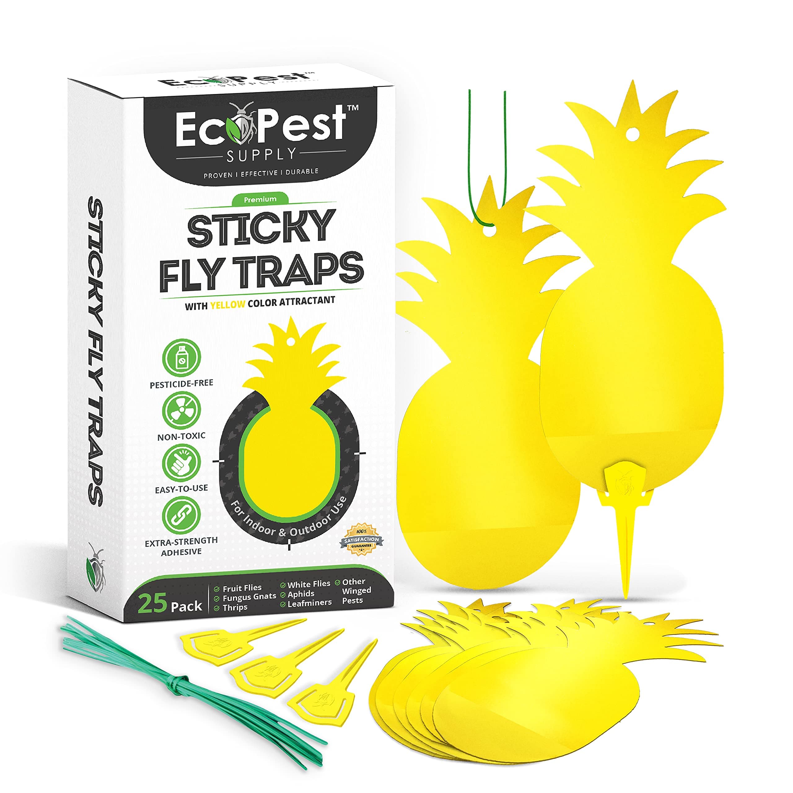 Sticky Fruit Fly and Gnat Traps – 25 Pack | Yellow Fly Paper Trap for House Plants and Gnat Sticky Traps for Fruit Flies, Fungus Gnats, and Other Flying Insects | Indoor and Outdoor Fly Tape