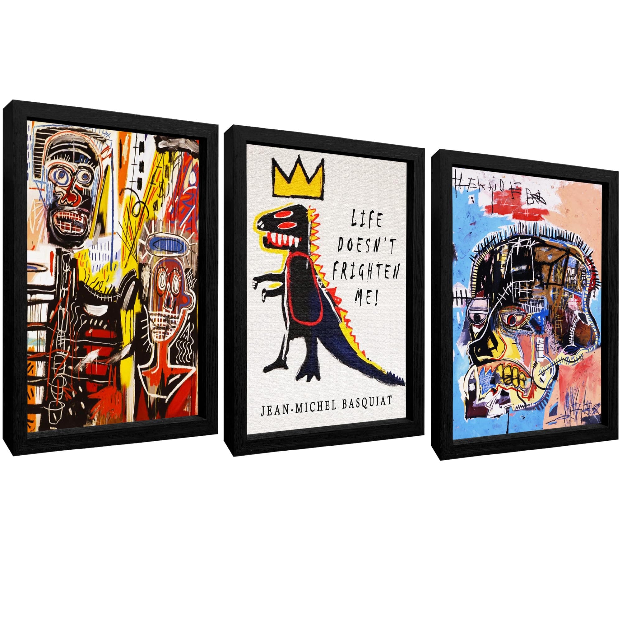 Basquait Wall Art, Framed Basquiat Graffiti Canvas Wall Art Jean Michel Basquiat Street Art Print for Living Room (12x16in, Set of 3)