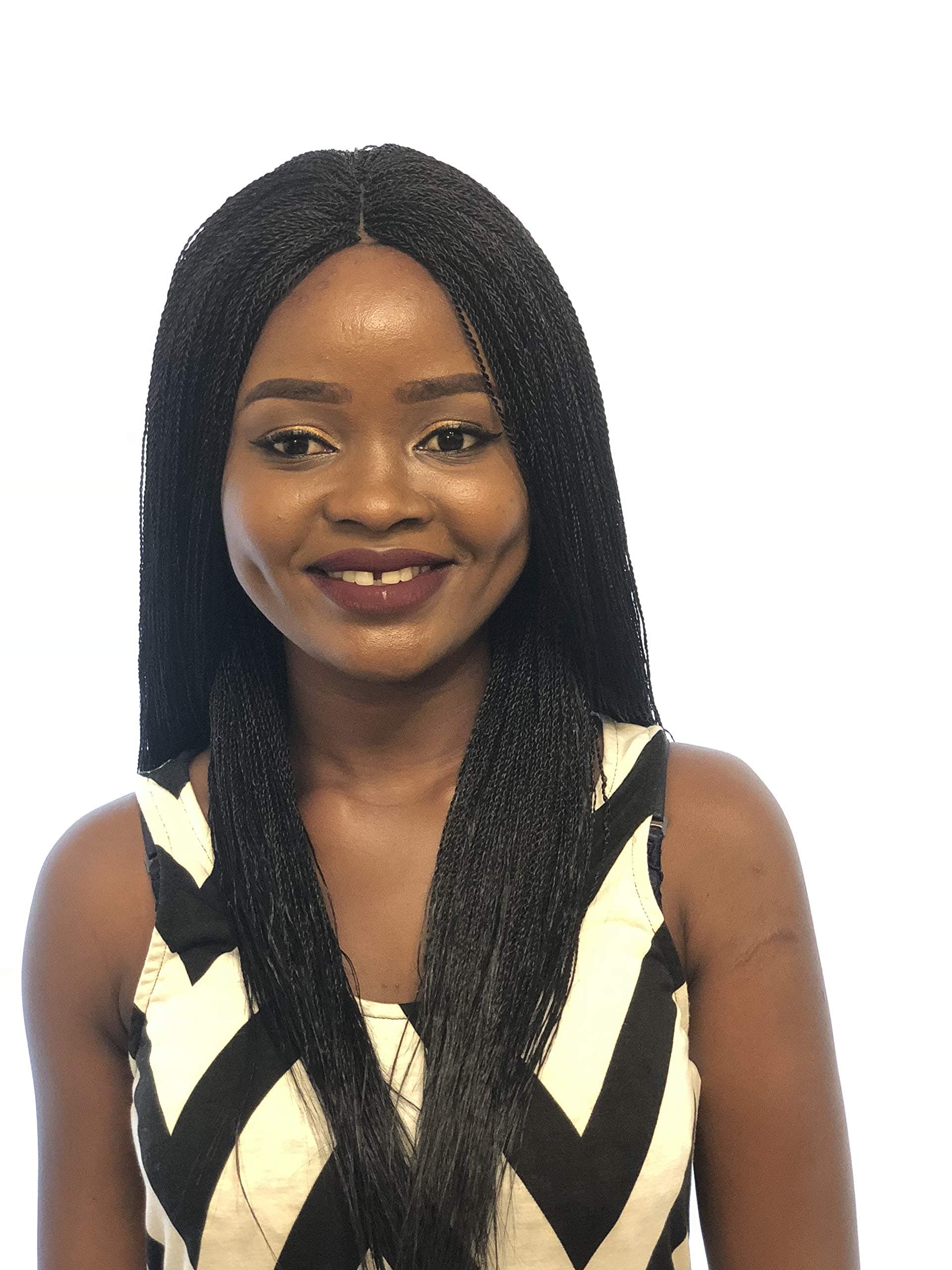 JBG Services Authentic African Braided Wigs - Micro Braid Wig for African American Women - Lace Closure for Natural-Look Hairline - 2 Hair Pins Included - 18 Inch, Color 1/35 Mixed