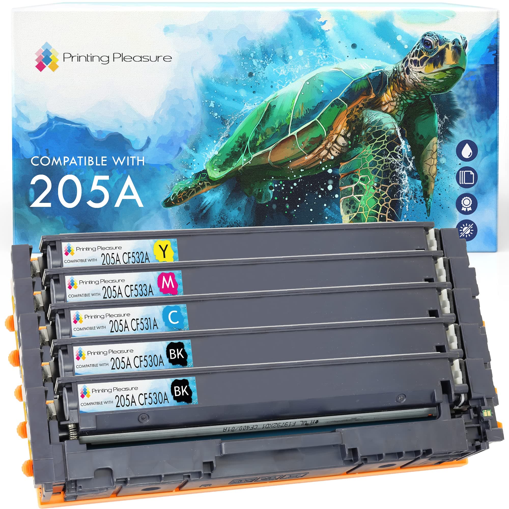 Printing Pleasure 5 (1 SET + 1 BLACK) Compatible CF530A CF531A CF532A CF533A 205A Toner Cartridges for HP Colour LaserJet Pro MFP M180 M180n M180nw M181 M181fw - Black/Cyan/Magenta/Yellow, High Yield