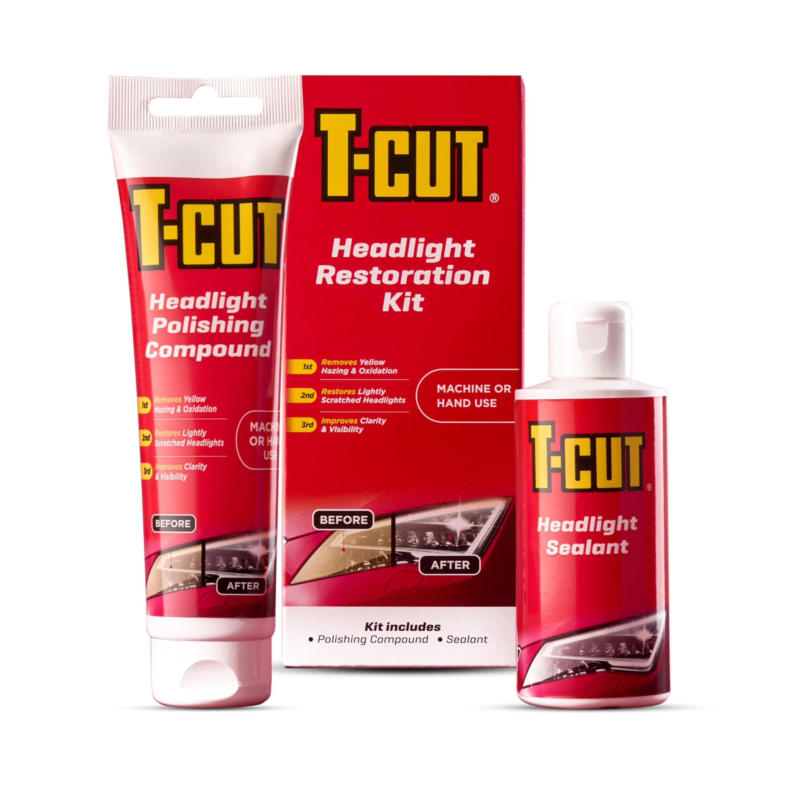 T-Cut Headlight Restoration Kit – Contains Headlight Polishing Compound & Sealant - Restores Light Scratches & Improves Clarity & Visibility