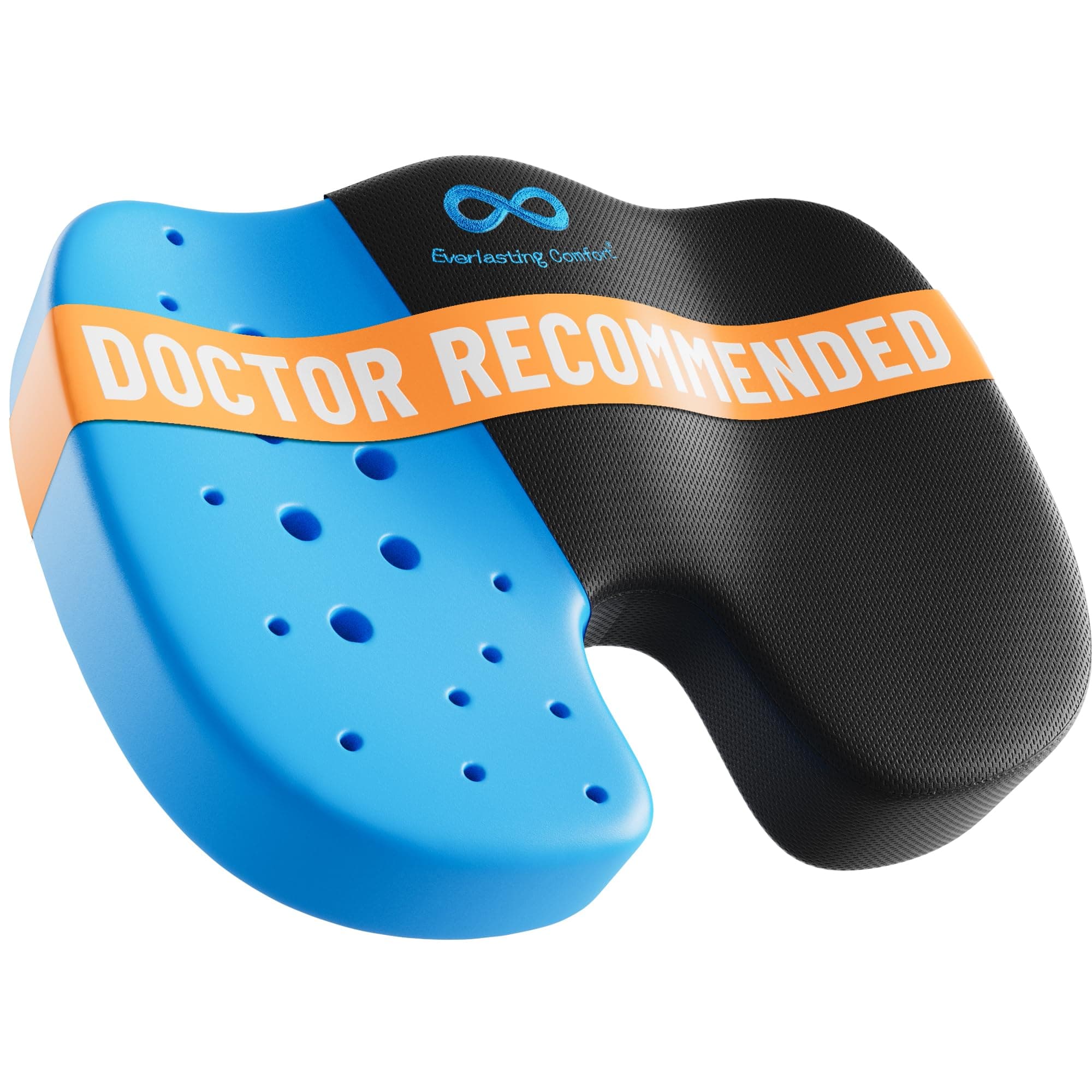 Gel Infused Memory Foam Seat Cushion - Ventilated - Back, Hip, Tailbone, and Sciatica Pain Relief - Black