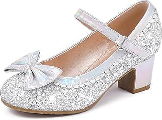 LAURMOSA Princess Shoes High Heel Toddler Girls Dress Shoes Cute Bowknot Sparkle Mary Jane Flower Girls Wedding Birthday Party Prom for Little Big Kids