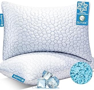 Cooling Pillow for Sleeping, CertiPUR-US Shredded Memory Foam King Pillows Set of 2, Cool Pillow for Hot Sleepers Adjustable Firm Pillow for Side, Back, Stomach Sleepers Soft Yet Support, White