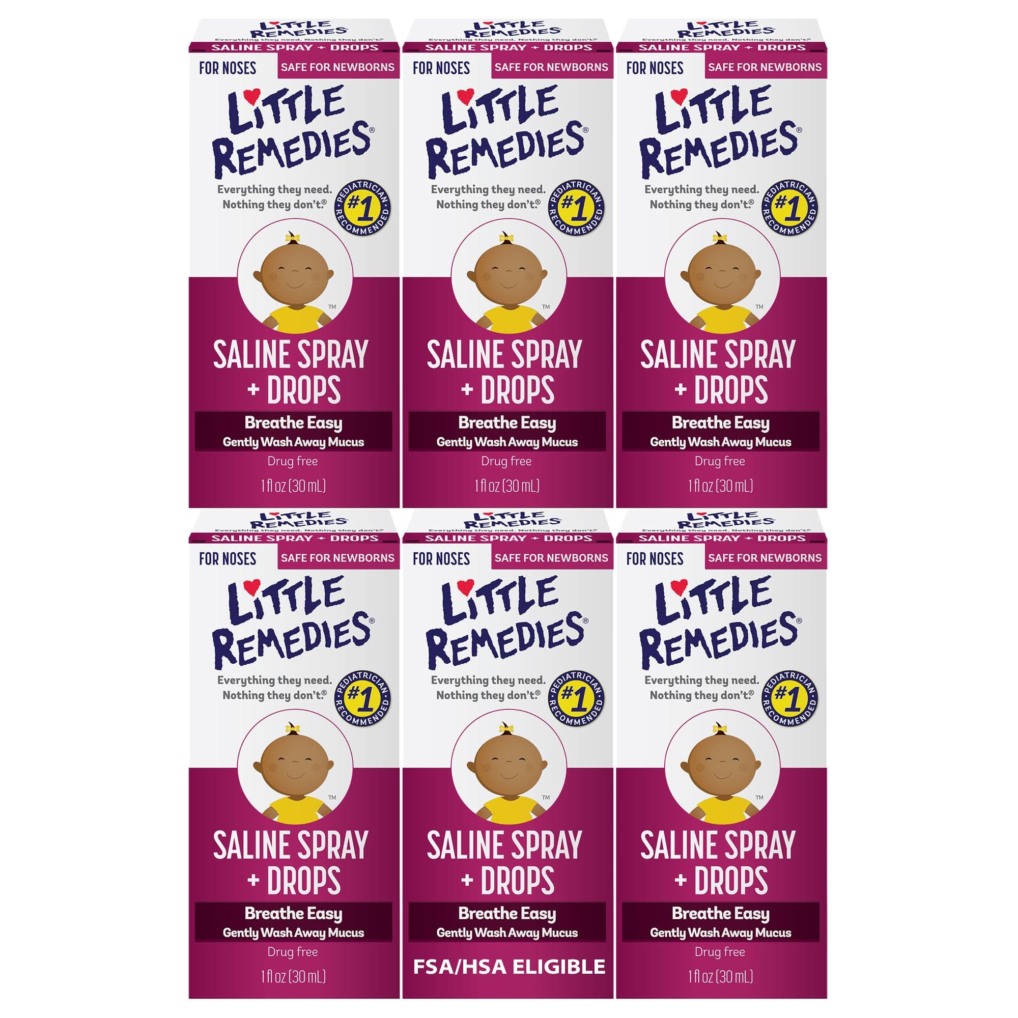 Little Remedies Saline Spray and Drops | Safe for Newborns | 1 Fl Oz (Pack of 6)